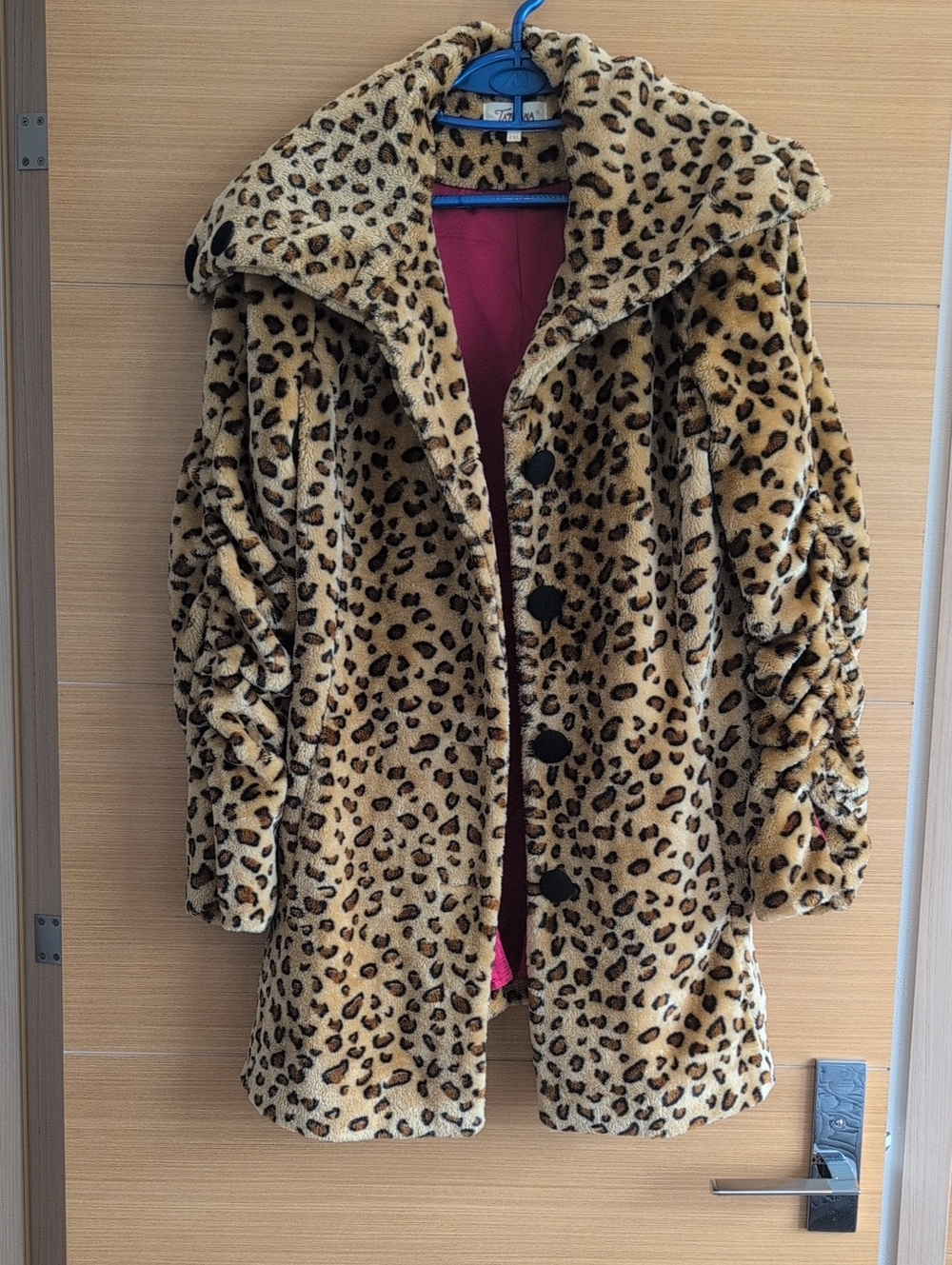 Leopard Print Teddy Coat in Tan